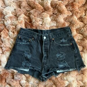 Vintage Levi’s 501 Distressed Black Denim Shorts